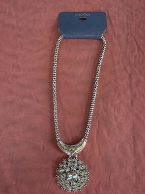 Mocha Silver-Tone Crystal Floral Pendant Necklace - Silver